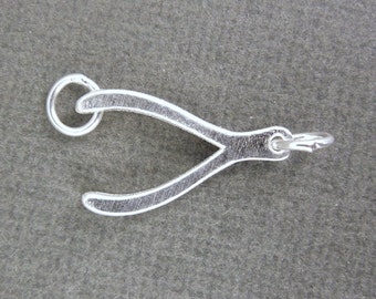 Sterling Silver Sideways Wishbone Double Bail Good Luck Charm Pendant  (S35-B5-11)