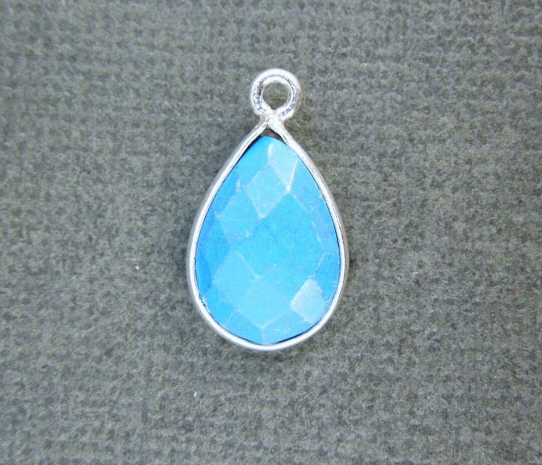 Blue Howlite Teardrop Pendant 10mm X 14mm Silverlayered Bezel Pendant