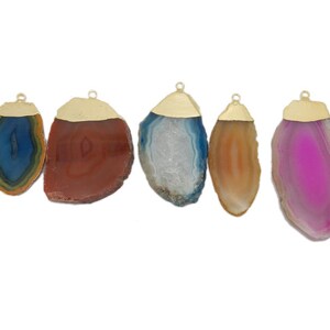 Agate Slice Pendants with Electroplated 24k Gold Cap and Bail and Raw Edge (S69B6-15)