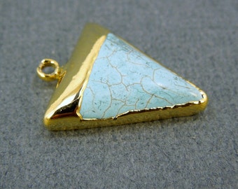 Turquoise Howlite Triangle Pendant with 24k gold-layered cap and edge S3B6-13