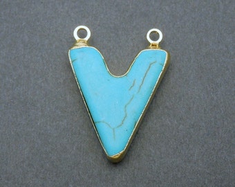 Turquoise Howlite Chevron Pendant with 24k Gold Electroplated edge and Bail (S51B12-04)