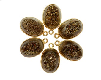 Mystic Brown Druzy Oval Pendant set in Gold Plated Bezel (S94B20-16)