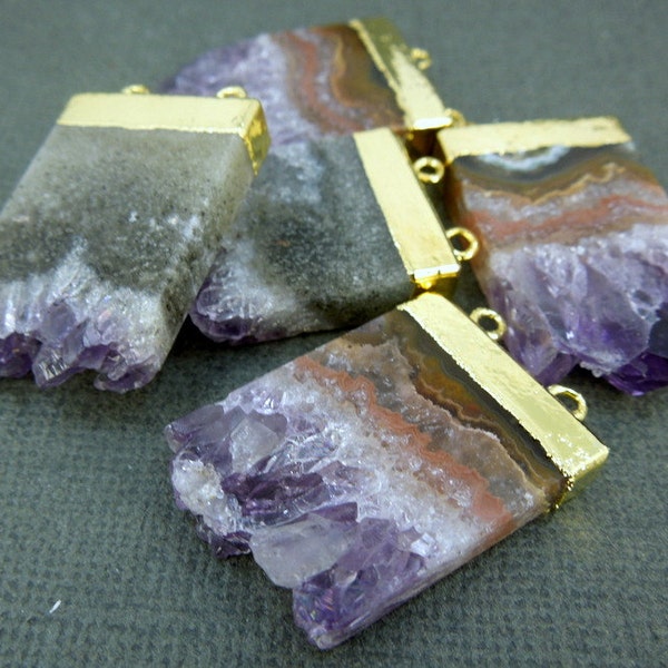 Amethyst Stalactite Slice with 24k Gold-Layered Cap and Double Bail Pendant ASP  (S12B1-06)