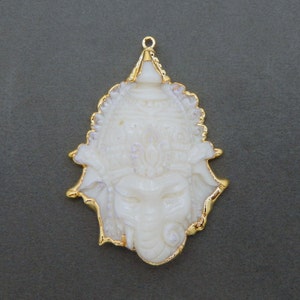 Ganesha Bone Pendant with Electroplated 24k Gold Edges