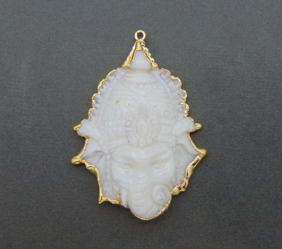 Ganesha Bone Pendant with Electroplated 24k Gold Edges (S35B6b-03)