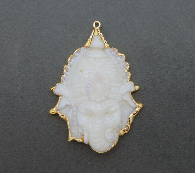 Ganesha Bone Pendant with Electroplated 24k Gold Edges