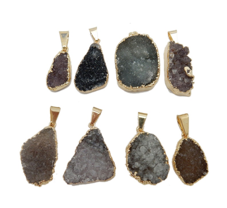 S68B9-03 Natural Druzy Natural Freeform Druzy Pendant with Electroplated 24k Gold Edge DDZ