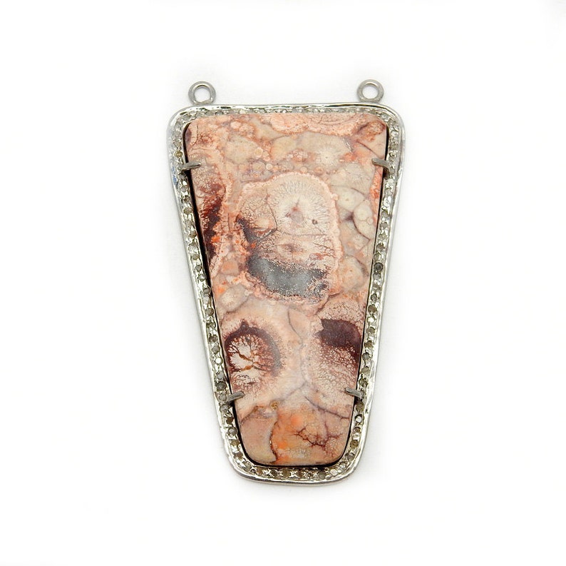 Picture Jasper in a Oxidized Sterling Silver and Pave DIAMOND Bezel Double Bail Charm Pendant EX20-08C