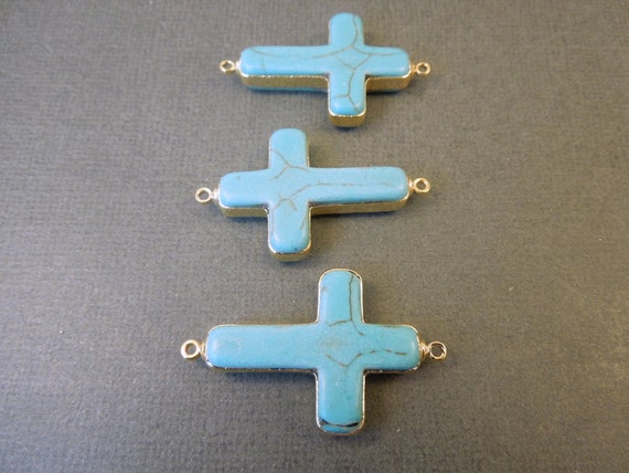 Wholesale Large Hammered Cross Jewelry Connectors with Turqu