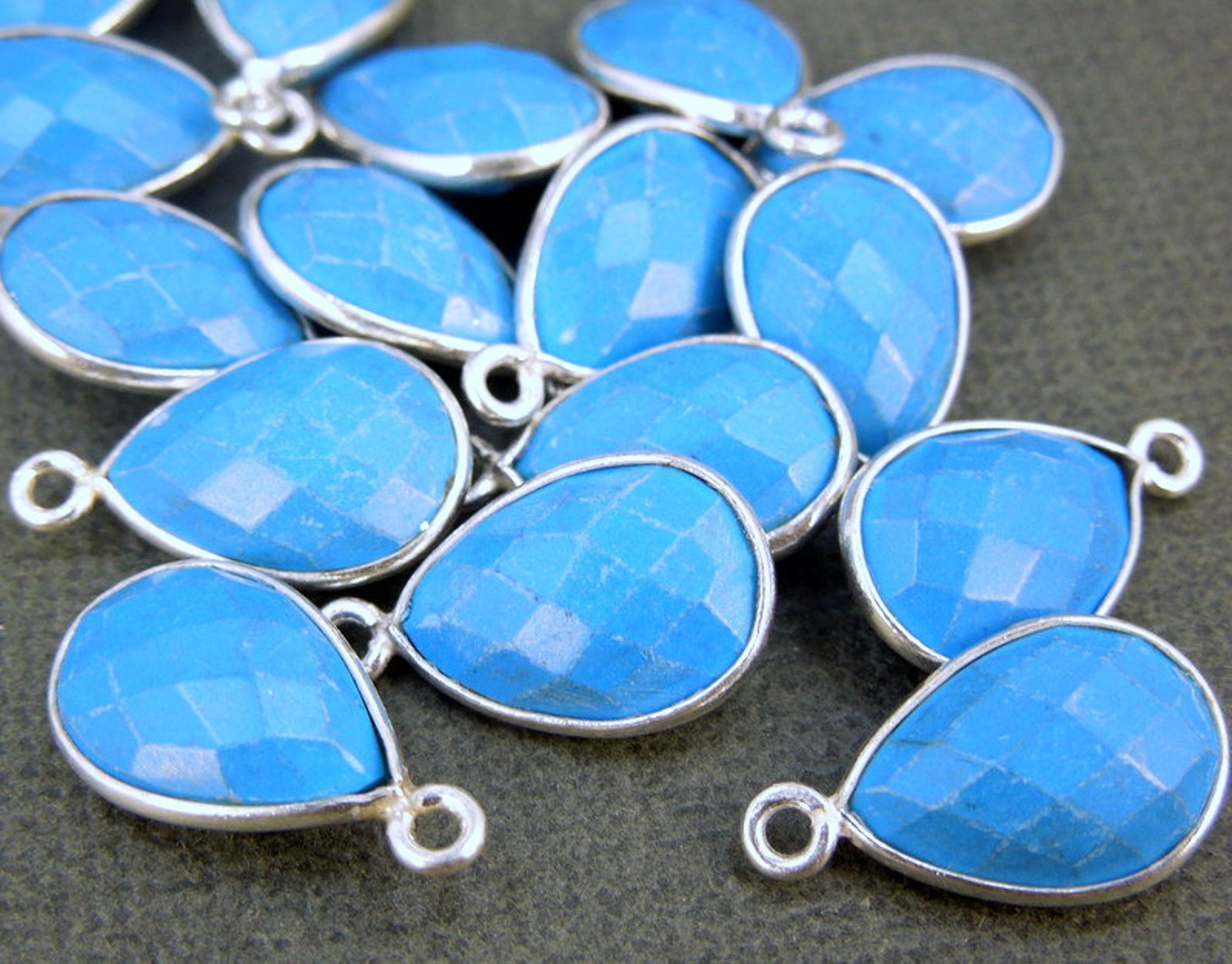 Blue Howlite Teardrop Pendant 10mm X 14mm Silverlayered Etsy