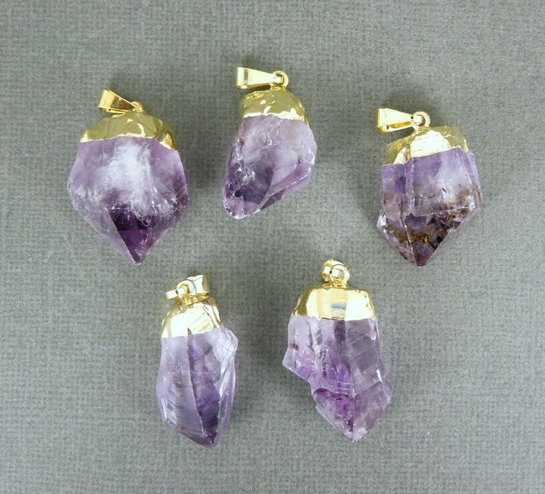 Amethyst Point Pendant - Raw Amethyst with gold electroplated cap (S122B3) 