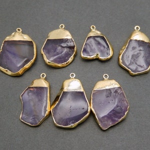 Amethyst Freeform  Pendant with Electroplated 24k Gold Cap and Edge (S35B7b-10)