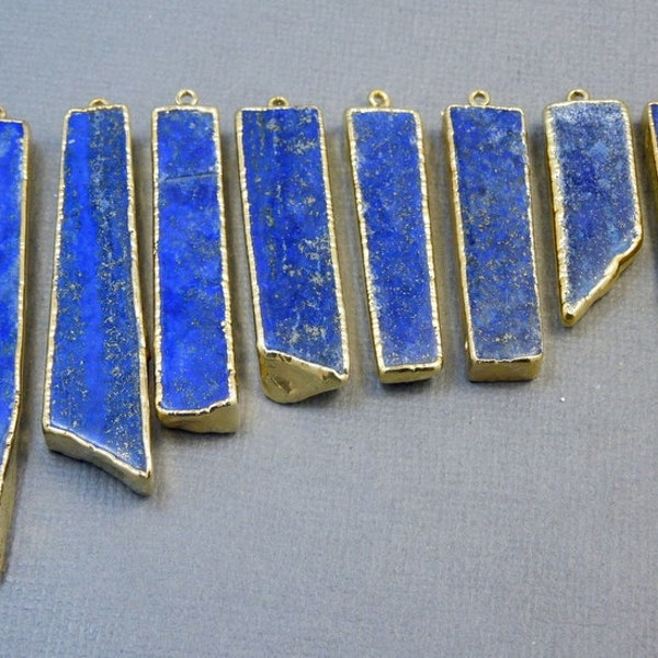 Lapis Lazuli Bar Charm Pendant with Electroplated 24k Gold Edges (S37B6-01)