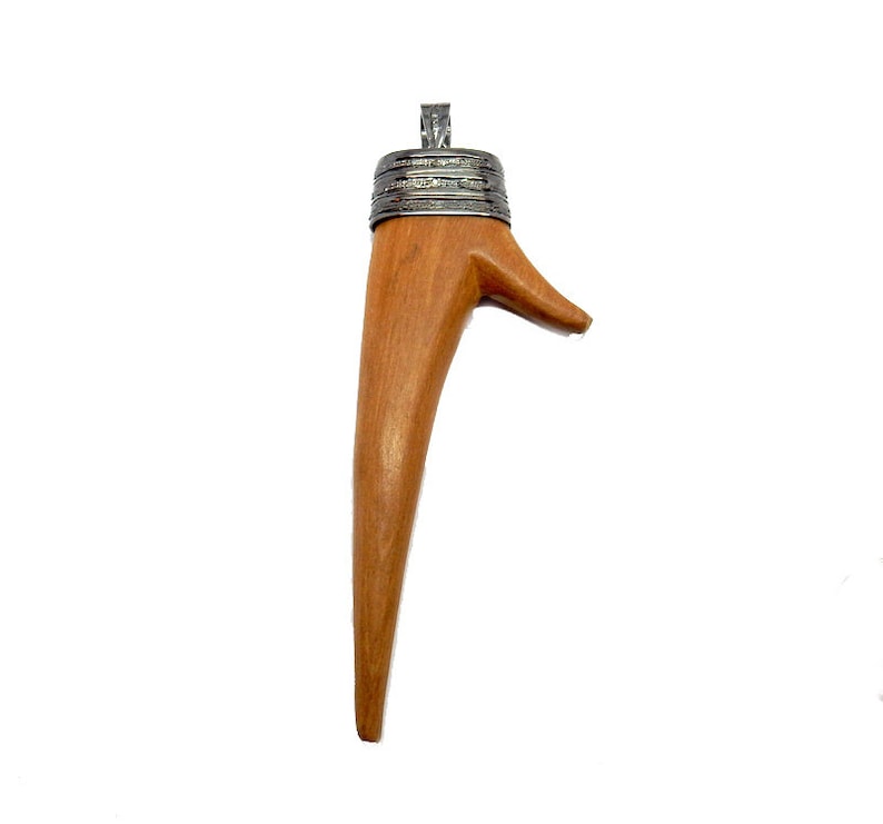 EX34-02 Pave Diamond Wood Tusk Pendant set in an Oxidized Sterling Silver Cap and Bail with Pave Diamonds