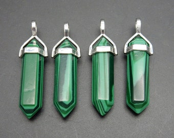 Malachite Manmade Pencil Point Pendant with Silver Plated Cap and Bail (S110B7-02)