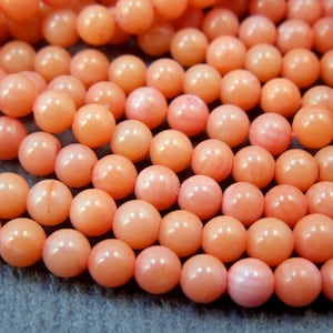 コーラルカラービーズ - ピンク染めコーラルカラーの小さな丸型 4 mm ビーズ - 1 ストランド (S40B10-01)