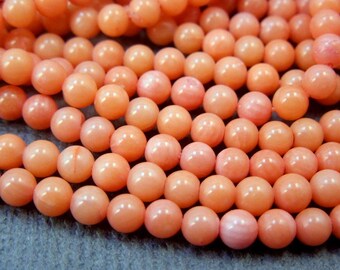 Coral Color Beads-- Pink Dyed Coral Color Tiny Round 4mm Beads -- 1 STRAND (S40B10-01)