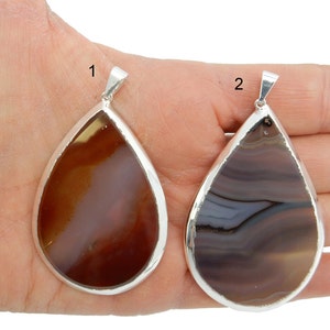 Agate Slice Pendant Silver Electroplated Edge --- Beautiful Teardrop Agate Pendants - YoU CHooSE (Lot S-513)