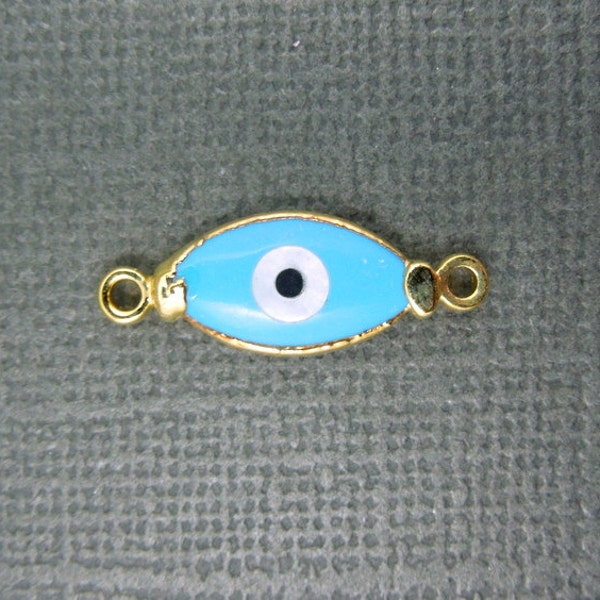 Greek Eye Double Bail Station Connector with 24k Gold Edging.(S2-B4-14)