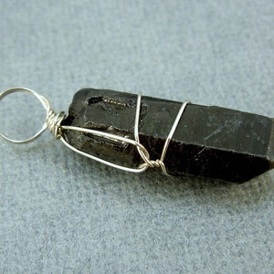 Gemstone Charm Black Coated Crystal Quartz Point with Silver plated Wire Wrap Charm Pendant S20B11-03 image 2
