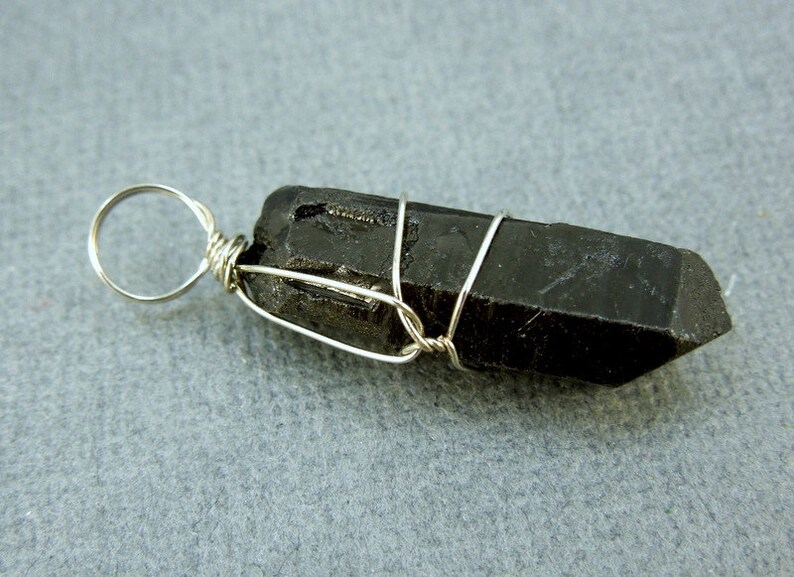 Gemstone Charm Black Coated Crystal Quartz Point with Silver plated Wire Wrap Charm Pendant S20B11-03 image 2