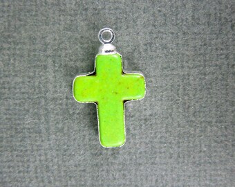 Green Howlite Cross Pendant Charm with Sterling Silver edging S3B9-11