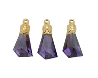 Amethyst Quartz Tiny Fancy Pendant with Electroplated 24k Gold Cap and Bail with Leaf Design (S1B23-17)