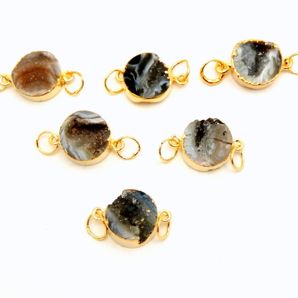 Round Geode Druzy Connector with Electroplated 24k Gold Edges (S85B1-14)