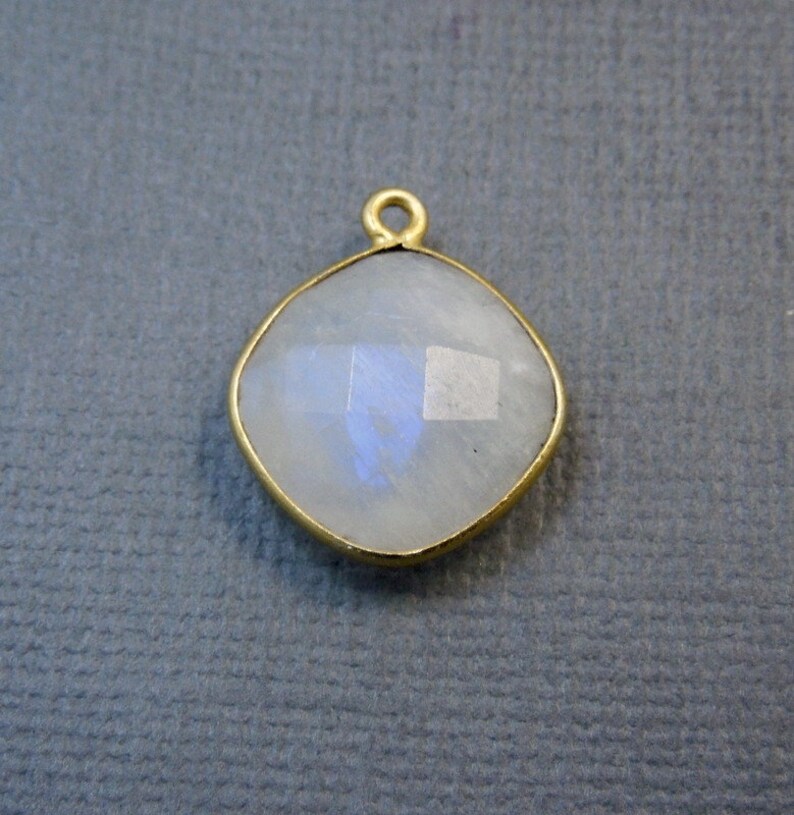 Moonstone Station Diamond Charm Pendant Connector 13mm Gold Etsy