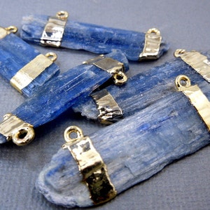 Raw Blue Kyanite Double Bail Pendant Charm with 24k Gold Electroplated Bands S2B10-08 image 2