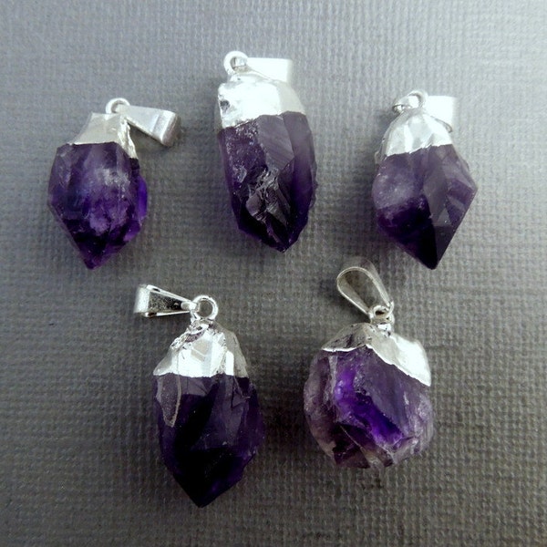 Petite Amethyst Point Pendant - Amazing Raw Amethyst Crystal Point with Silver Plated Bail- (S35B8-02)