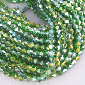 Chinese Crystal Beads - 7mm Green Shimmer Faceted Bicone Chinese Crystal Beads - 1 STRAND (S94B10-03)