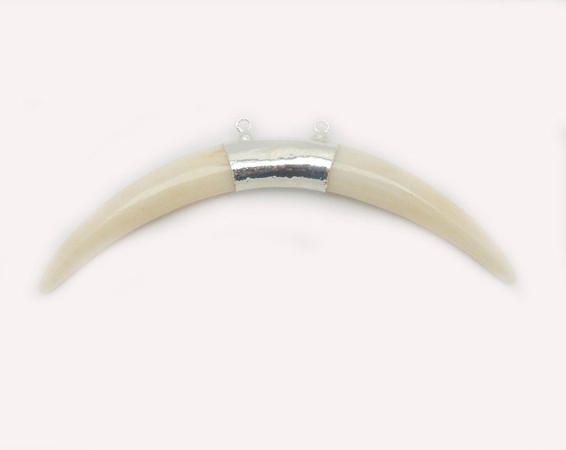 White Bone Horn Double Bail Pendant with Electroplated Silver Bar S86B1-03