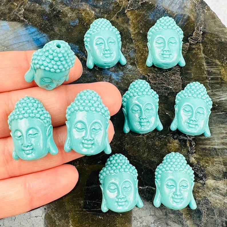 Turquoise Color Buddha Buddah Bead Beads Beautiful Budhha Head Bead S24B1-02 image 1