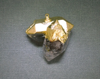 Crystal Quartz Point Pendant with Gold  Cap and Bail-- Tibetan Quartz Pendant (G-194)
