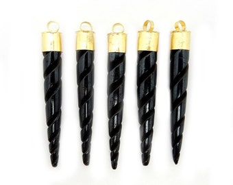 Black Bone Swirl Spike Pendant Charm brass cap - Engraved Bone Spike Pendant (S85B11-07)