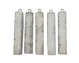 Dyed White Colored Druzy  Bar Pendant with Electroplated Gun Metal  Edge - dydruz (S35B14-04)