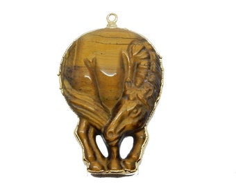 Tiger Eye Horse Pendant with Electroplated 24k Gold Edge (S95B15-10)