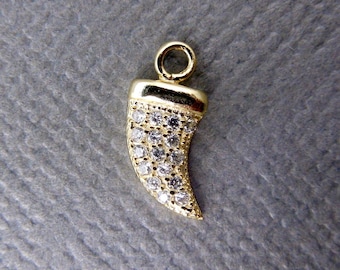 Gold Rhinestone cz Horn Charm-- Tiny Gold Vermeil with Rhinestone CZ Pave Horn Charm RPH (LA-8)