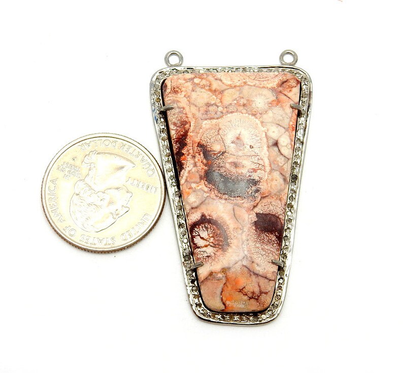 Picture Jasper in a Oxidized Sterling Silver and Pave DIAMOND Bezel Double Bail Charm Pendant EX20-08C