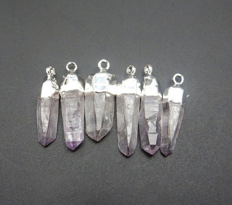 S69B5-13 Veracruz Amethyst Tiny Mexican Amethyst Quartz Point Pendant with Electroplated Silver Cap and Bail