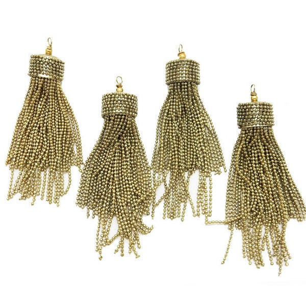 Tassel Gold Toned Brass Chain Tassle with Chain Cap and Wire Wrapped Bail (S76B6-01)