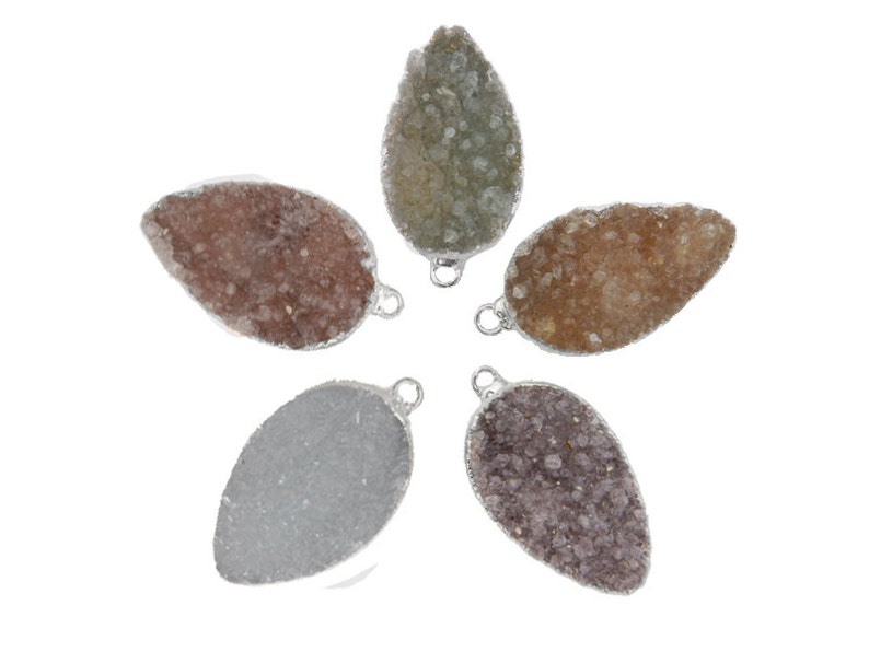 S87B9-02 Teardrop Druzy Pendant with Electroplated Silver Edge