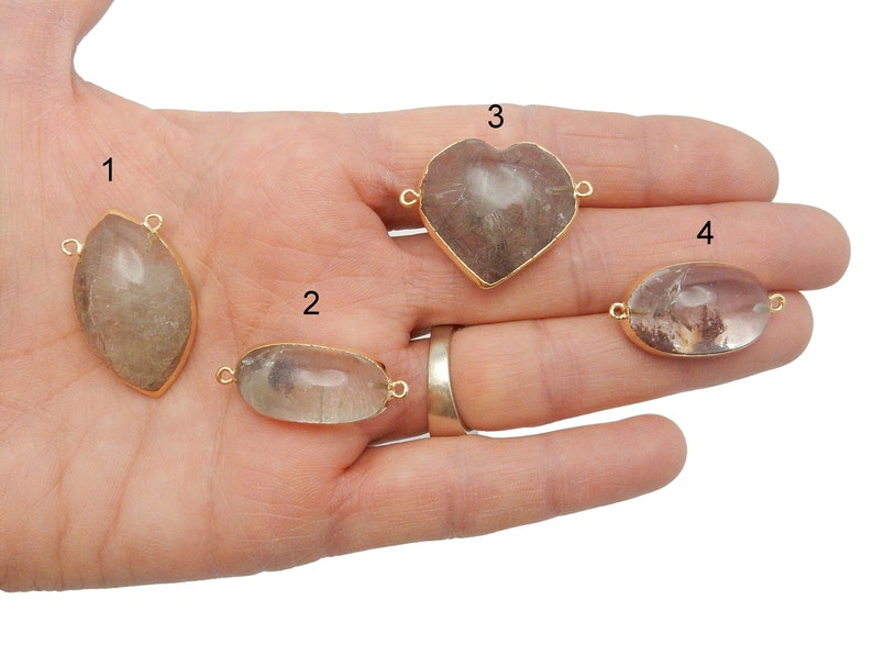 Crystal Quartz Double Bail Connector Pendant with Electroplated 24k Gold Edge YOU CHOOSE S70B5-47 Beautiful Shapes with Inclusions