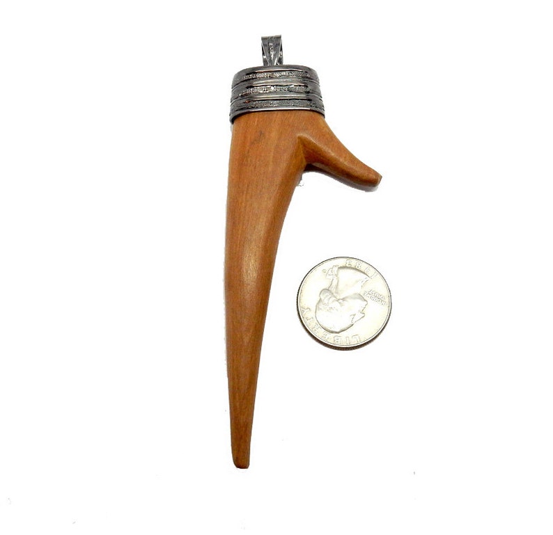 EX34-02 Pave Diamond Wood Tusk Pendant set in an Oxidized Sterling Silver Cap and Bail with Pave Diamonds