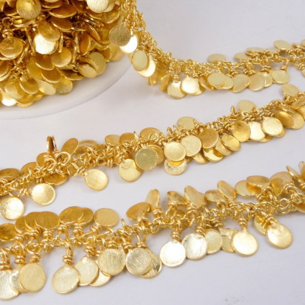 Gold Dangling Coin Chain-- Gold Plated Dangling Coin Charms on Gold Plated Links Chain PER FOOT (CHN-488)