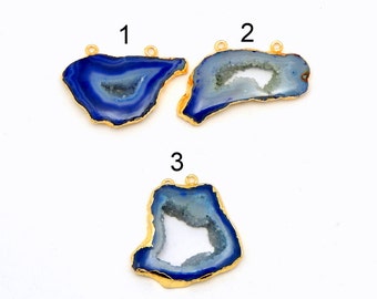 Freeform Druzy Blue Agate Slice with Electroplated 24k Gold Edge -- You cHoOsE (AGT-34)