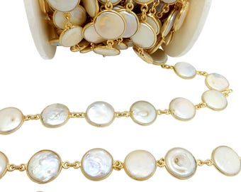 Round Pearl Disc Gold Over Sterling chain by foot - (CHN-16)