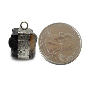 Raw Black Agate Pendant Tibetan-Style Raw Freeform Cube with Silver Toned Band S52B21-04 image 3