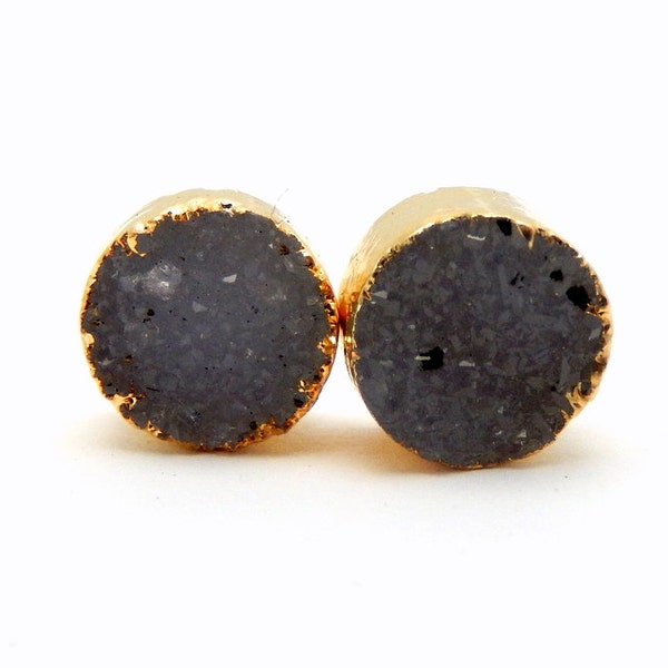 Lovely Colored Round Druzy Stud Earrings in 24k Gold electroplated (S44B16b-05)